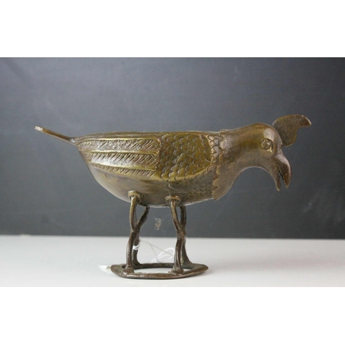 123 - Brass Hindu Deity, Persian Style Brass Bird Bowl and a Bronze Scottish Figure ' Douglas '