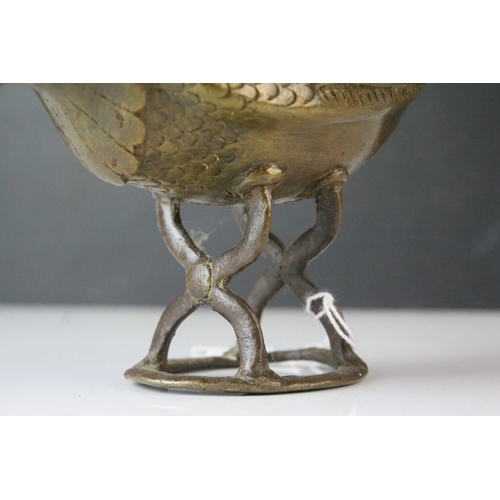 123 - Brass Hindu Deity, Persian Style Brass Bird Bowl and a Bronze Scottish Figure ' Douglas '