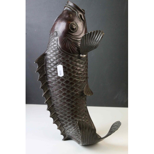 126 - Large Bronze Model of a Japanese Carp Fish, 31cms long together with a Japanese Bronze Plate decorat... 