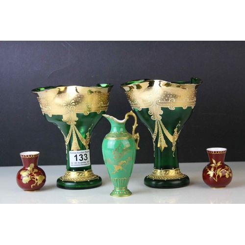 133 - Pair of Small Crown Derby Porcelain Vases with Gilt decoration, 5.5cms high together with Small Roya... 