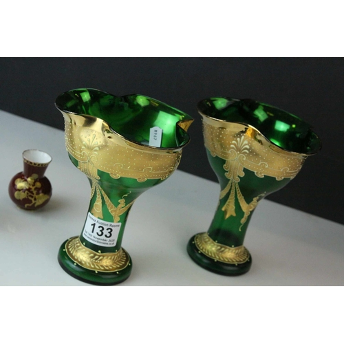 133 - Pair of Small Crown Derby Porcelain Vases with Gilt decoration, 5.5cms high together with Small Roya... 