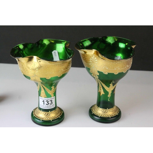 133 - Pair of Small Crown Derby Porcelain Vases with Gilt decoration, 5.5cms high together with Small Roya... 