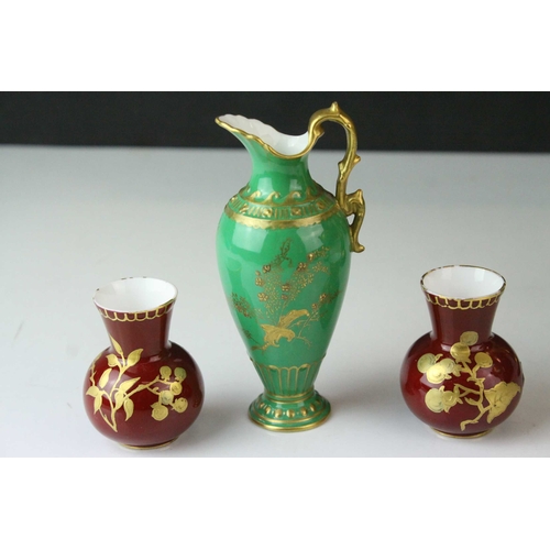 133 - Pair of Small Crown Derby Porcelain Vases with Gilt decoration, 5.5cms high together with Small Roya... 