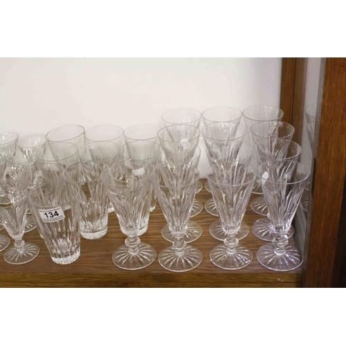 134 - Waterford Crystal Glasses including Ten Tumblers, Thirteen Champagne Flutes, Ten Wine Goblets, Ten S... 