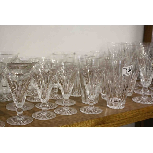 134 - Waterford Crystal Glasses including Ten Tumblers, Thirteen Champagne Flutes, Ten Wine Goblets, Ten S... 