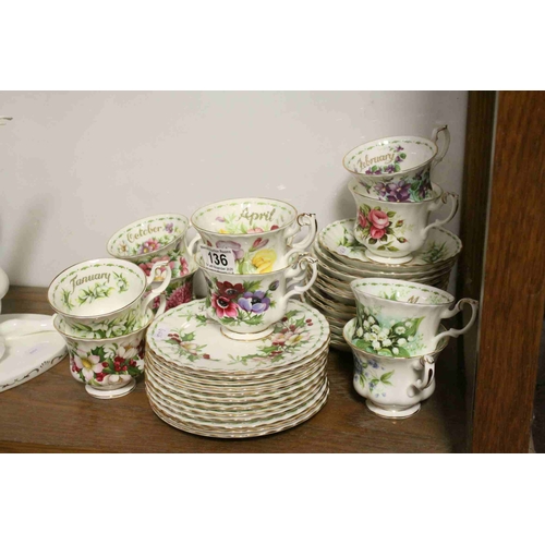 136 - Set of Twelve Royal Albert ' Flowers of the Month Series ' Cups, Saucers and Tea Plates, one set for... 