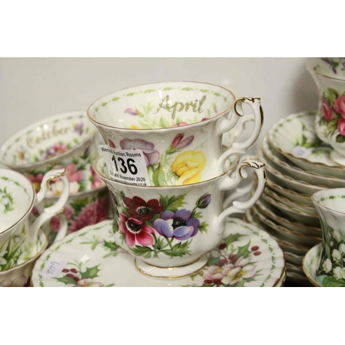 136 - Set of Twelve Royal Albert ' Flowers of the Month Series ' Cups, Saucers and Tea Plates, one set for... 