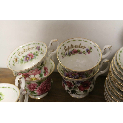 136 - Set of Twelve Royal Albert ' Flowers of the Month Series ' Cups, Saucers and Tea Plates, one set for... 