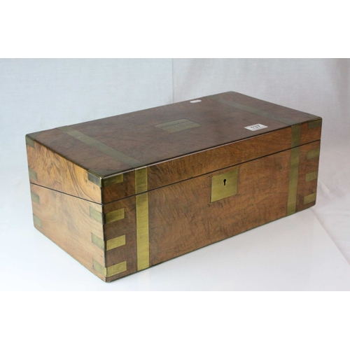 137 - Large 19th century Mahogany Writing Slope Box with Brass Banding and Mounts, presented to William H ... 