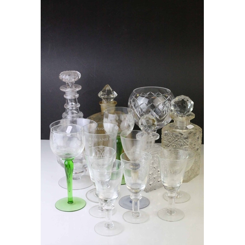 139 - Cut Glass Bowl on an Air Twist Stem together with Murano Glass, other Drinking Glasses and Four Deca... 