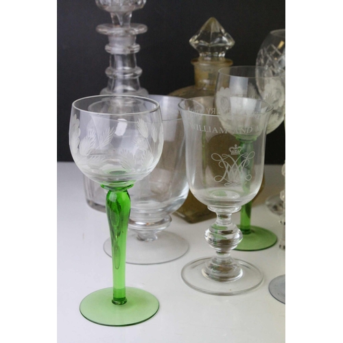 139 - Cut Glass Bowl on an Air Twist Stem together with Murano Glass, other Drinking Glasses and Four Deca... 