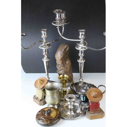 140 - Pair of Sheffield Plate Three Branch Candelabra together with another Silver Plated items and Five C... 