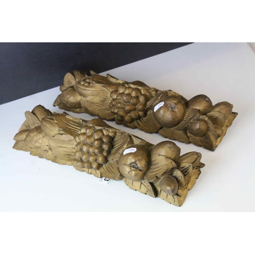 143 - Pair of Gilt Carved Wooden Plaques in the form of Fruits and Foliage, 41cms long