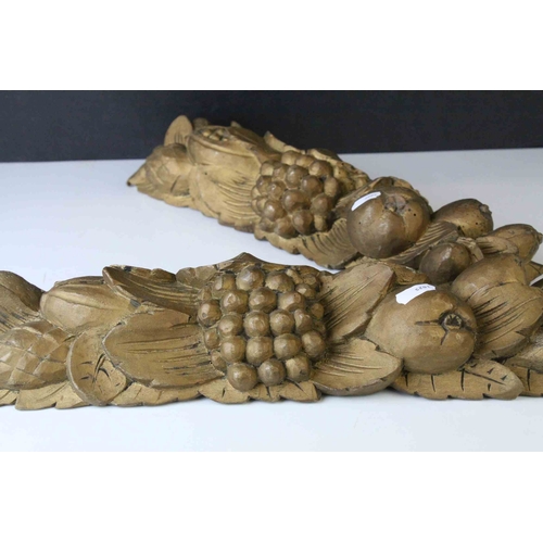 143 - Pair of Gilt Carved Wooden Plaques in the form of Fruits and Foliage, 41cms long