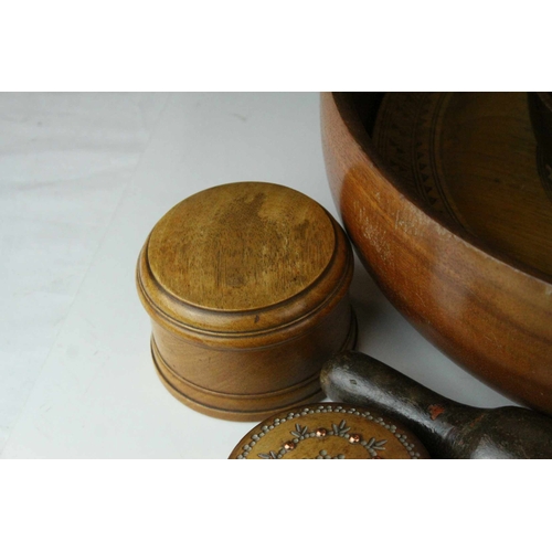 145 - Two Wooden Bowl together with Carved Wooden Plate, 3 Wooden Lidded Boxes, Two Cloisonné Boxes,   Twe... 