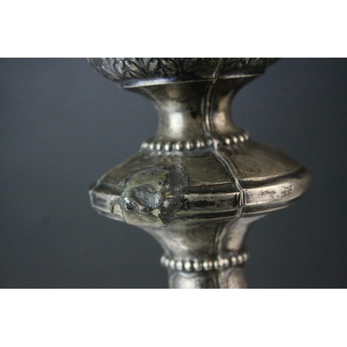 146 - Silver Plated Centrepiece Bowl with Cut Glass Bowl, the square base with four masks of creatures (la... 