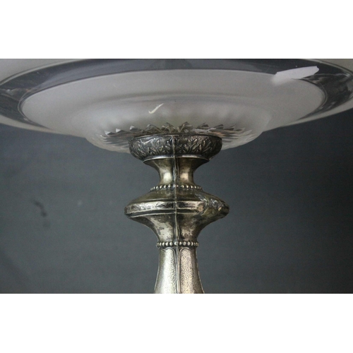 146 - Silver Plated Centrepiece Bowl with Cut Glass Bowl, the square base with four masks of creatures (la... 