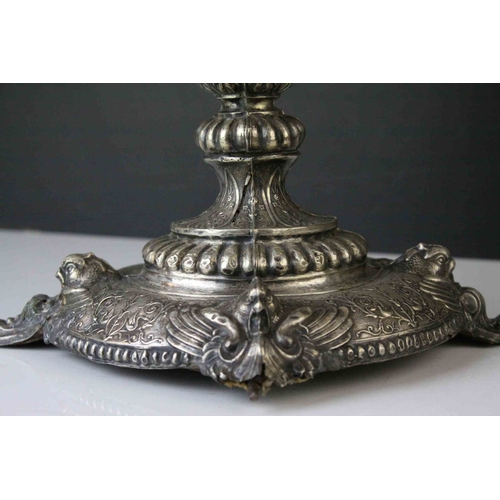 146 - Silver Plated Centrepiece Bowl with Cut Glass Bowl, the square base with four masks of creatures (la... 