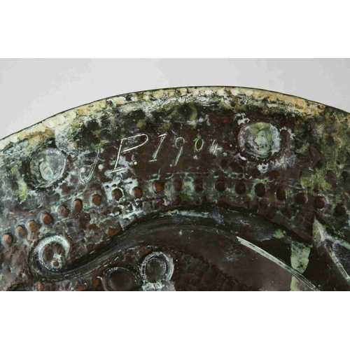 147 - Arts and Crafts John Pearson Copper Circular Tray, flower and foliage repousse decoration , marked w... 