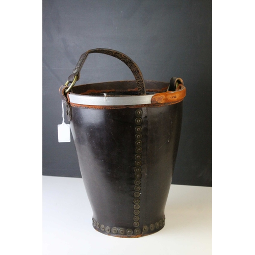 148 - Studded Leather Covered  Bucket with Leather Handle, 25cms diameter x 30cms high