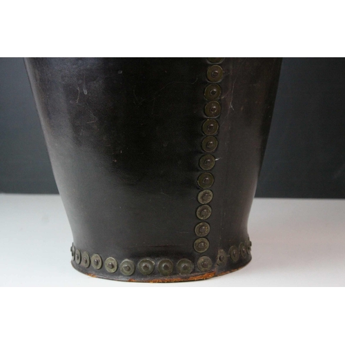 148 - Studded Leather Covered  Bucket with Leather Handle, 25cms diameter x 30cms high