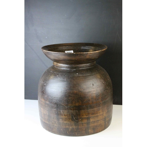 151 - Large Oriental Turned Wooden Pot, 34cms high