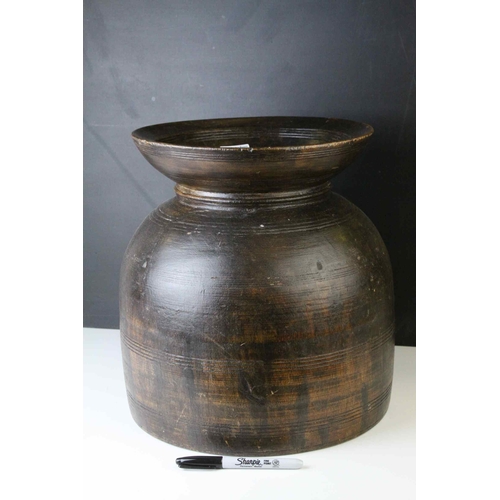 151 - Large Oriental Turned Wooden Pot, 34cms high