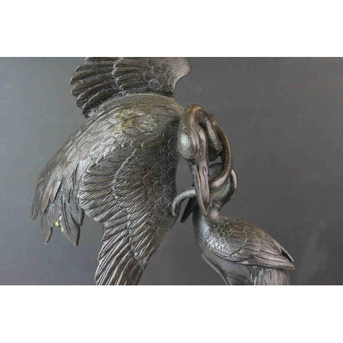 153 - Meiji period Japanese Bronze Stork with Snake