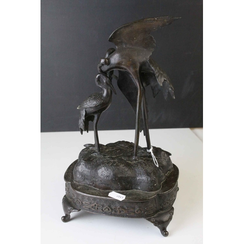 153 - Meiji period Japanese Bronze Stork with Snake