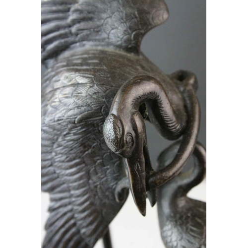 153 - Meiji period Japanese Bronze Stork with Snake