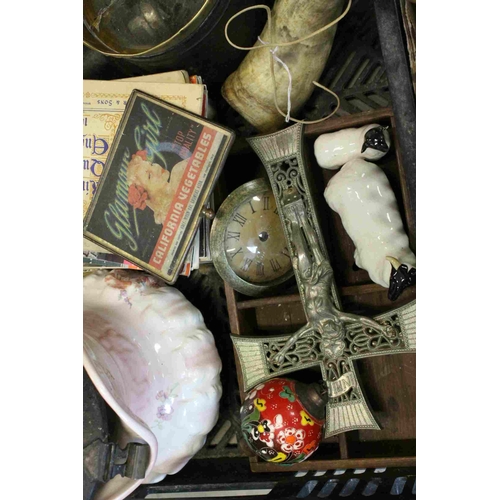 155 - Two Boxes of Mixed Collectables to include Victorian Coaching Lamps, Marble Lamp, Beswick, China, Gl... 