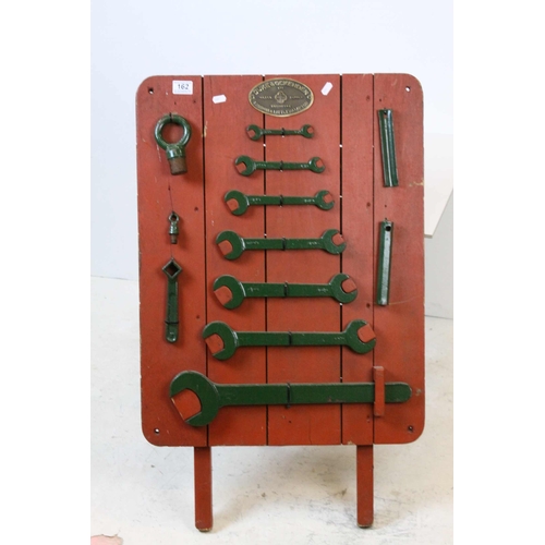 162 - Travelling Sales Man Tools and Hardware Display mounted on a Painted Board with a Brass Plaque ' Duk... 