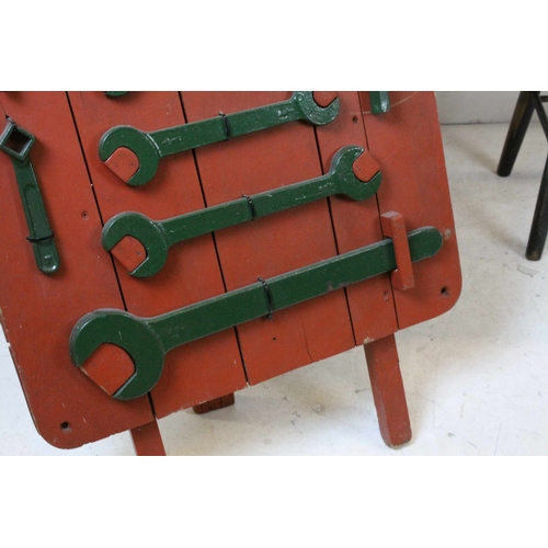 162 - Travelling Sales Man Tools and Hardware Display mounted on a Painted Board with a Brass Plaque ' Duk... 