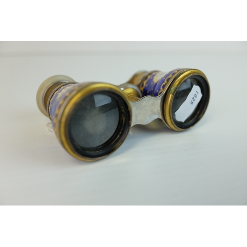 173 - Pair of 19th century Gilt Brass and Blue Guilloche Enamel Opera Glasses, decorated with panels of fl... 