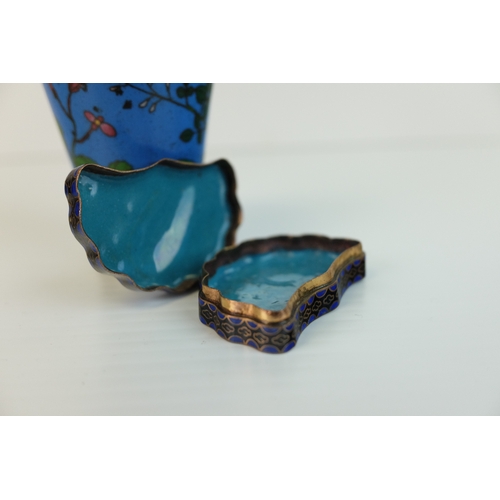 174 - Cloisonné Trinket Box decorated with Cicada together with a similar Vase with Bird decoration