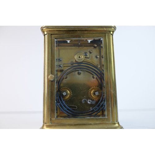 183 - French Gilt Brass Carriage Clock, the white enamel face with Roman numerals and marked A.1, The Equa... 