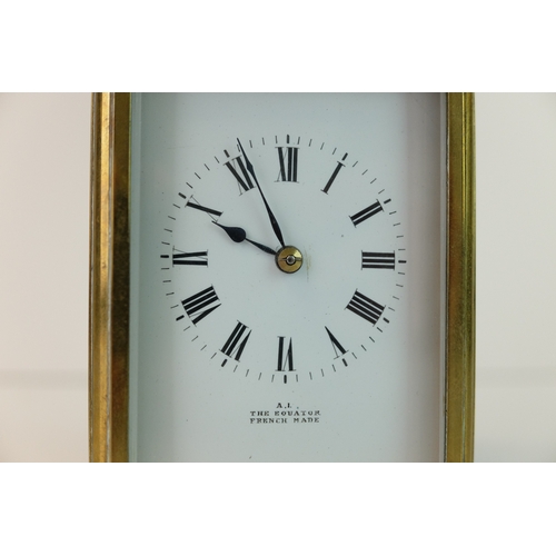 183 - French Gilt Brass Carriage Clock, the white enamel face with Roman numerals and marked A.1, The Equa... 