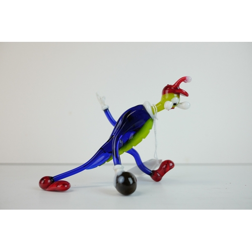 186 - Murano Style Coloured Glass Model of a Cricket with a Bowling Ball,10cms high