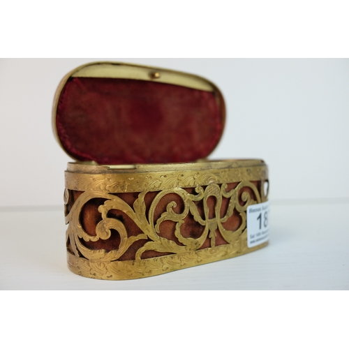 187 - Late 19th / Early 20th century Oval Pierced Gilt Metal Trinket / Jewellery Box, the hinged lid inset... 