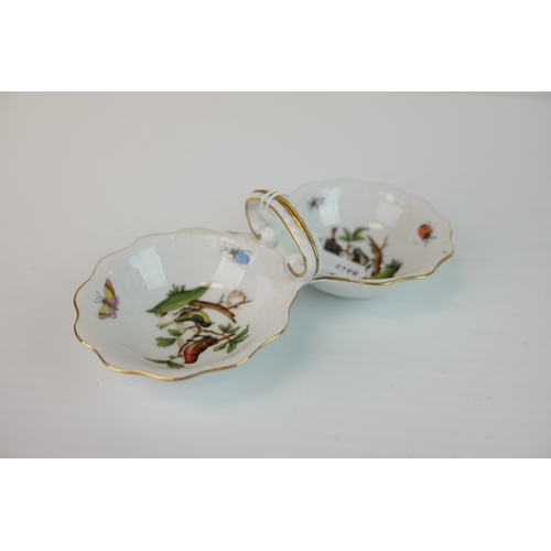 188 - Three Items of Herend Ceramics including a Butterfly on a Leaf, 8cms long, an Oval Dish decorated wi... 