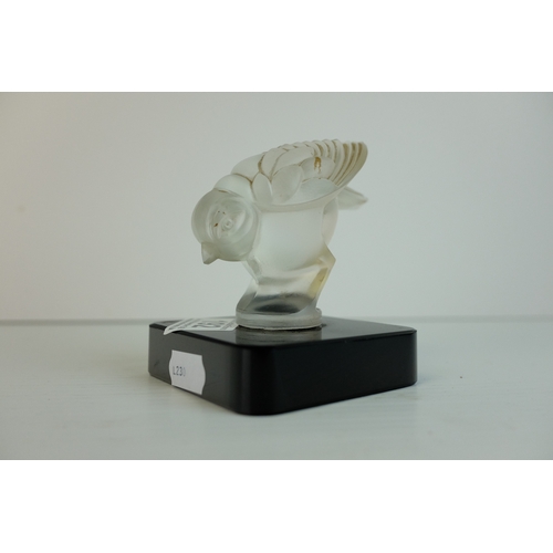 192 - Art Deco Style Glass Bird raised on a black square plinth, 11cms high