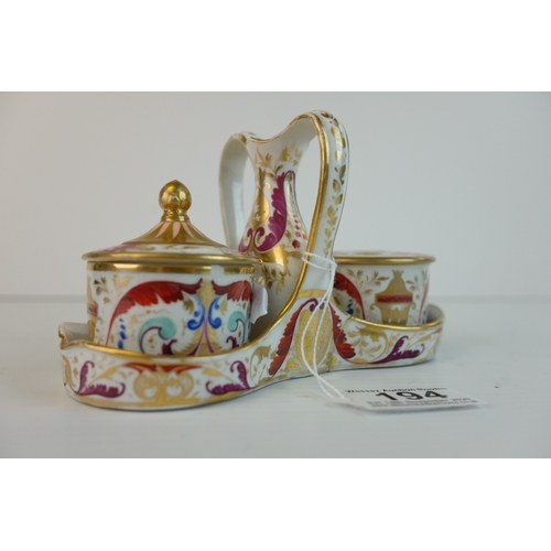 194 - Early 19th century Crown Derby Porcelain Desk Set comprising an Inkwell with Three Quill Stands and ... 