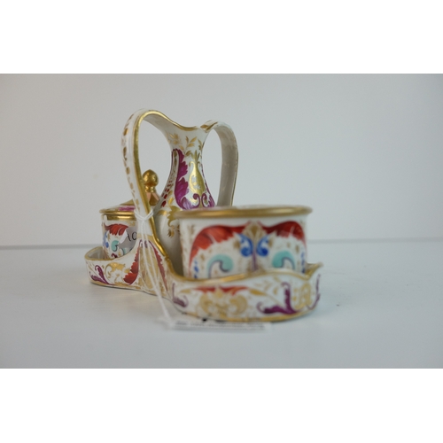 194 - Early 19th century Crown Derby Porcelain Desk Set comprising an Inkwell with Three Quill Stands and ... 