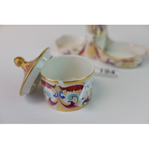 194 - Early 19th century Crown Derby Porcelain Desk Set comprising an Inkwell with Three Quill Stands and ... 