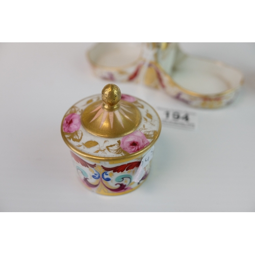 194 - Early 19th century Crown Derby Porcelain Desk Set comprising an Inkwell with Three Quill Stands and ... 