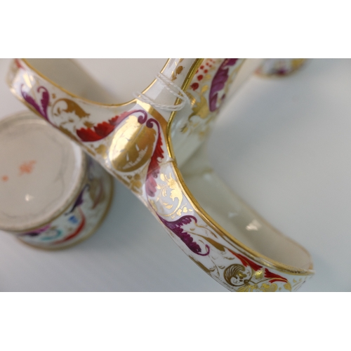 194 - Early 19th century Crown Derby Porcelain Desk Set comprising an Inkwell with Three Quill Stands and ... 