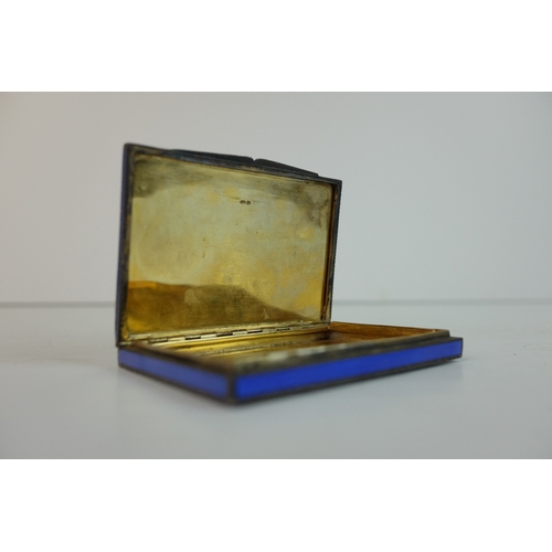 196 - Early 20th century Silver Cigarette Case, with blue guilloche enamelled hinged lid and sides, the li... 