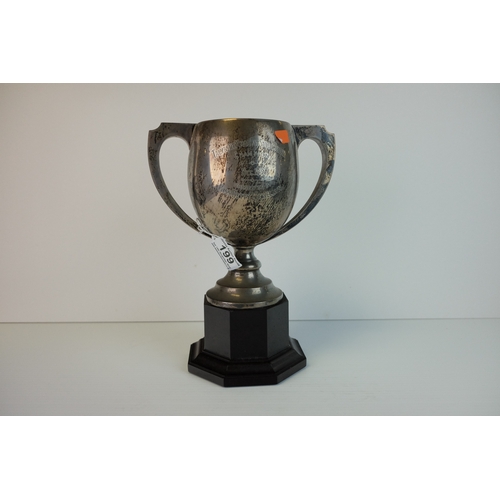 199 - Silver Trophy ' Talybont Xmas Fat Stock Show Champion ' 1937, raised on a Bakelite Stand, Sheffield ... 