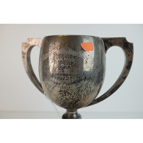 199 - Silver Trophy ' Talybont Xmas Fat Stock Show Champion ' 1937, raised on a Bakelite Stand, Sheffield ... 