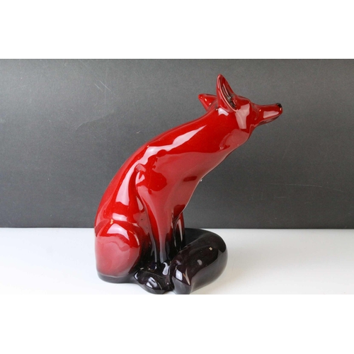 2 - Large Royal Doulton Flambe Seated Fox, 24cms high together with a Smaller Royal Doulton Flambe Seate... 